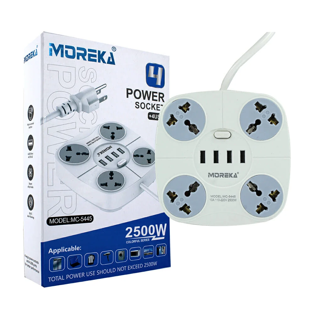 Multicontacto cuadrado moreka con 4 tomacorrientes y 4 puertos usb 2500w / mc-5445