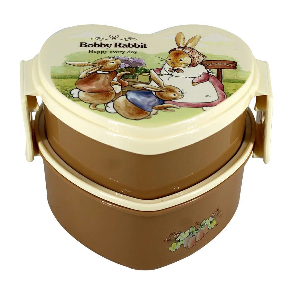 Tupper pequeño en forma de corazón con cuchara y diseño de conejo / meo-586