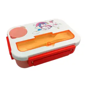 Tupper rectangular con 4 compartimentos, recipiente y 2 cubiertos / f…