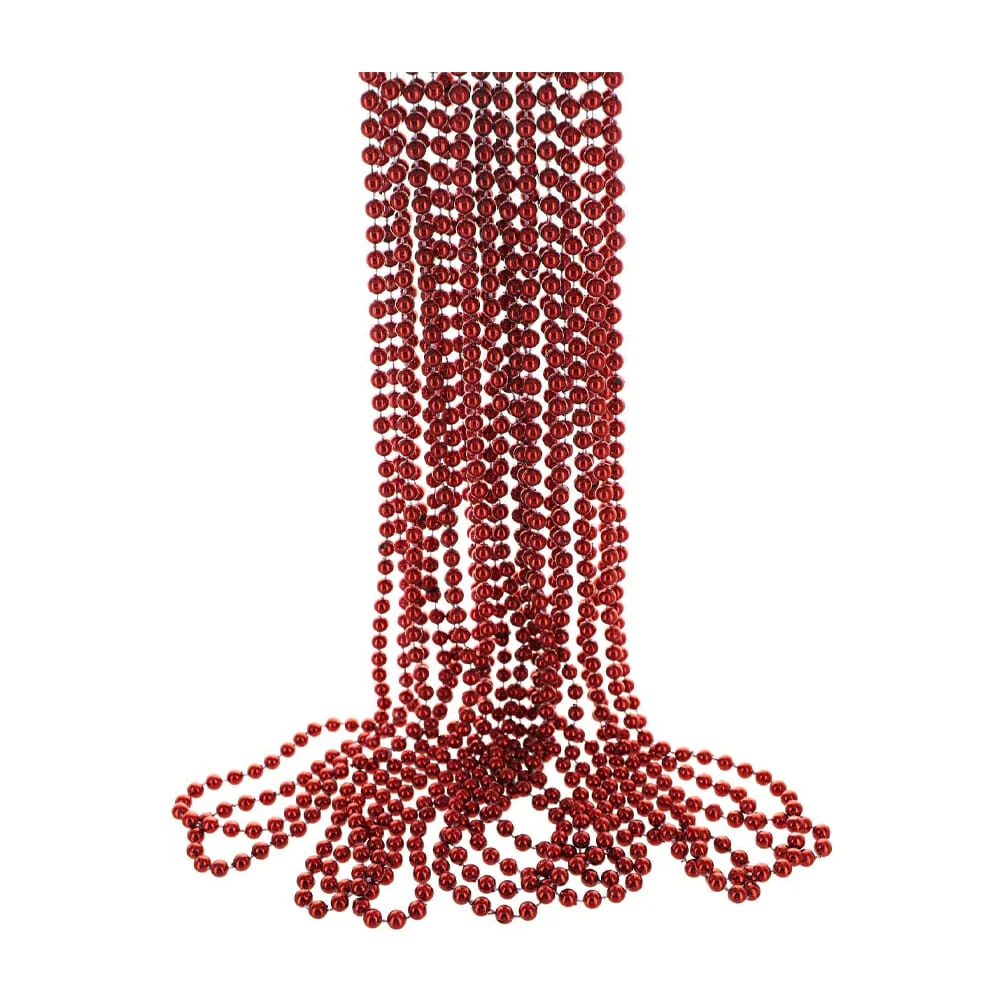 Paquete con 12 collares, bolitas en tonos metálicos, largos, variedad de colores / mg-red33 / cr005