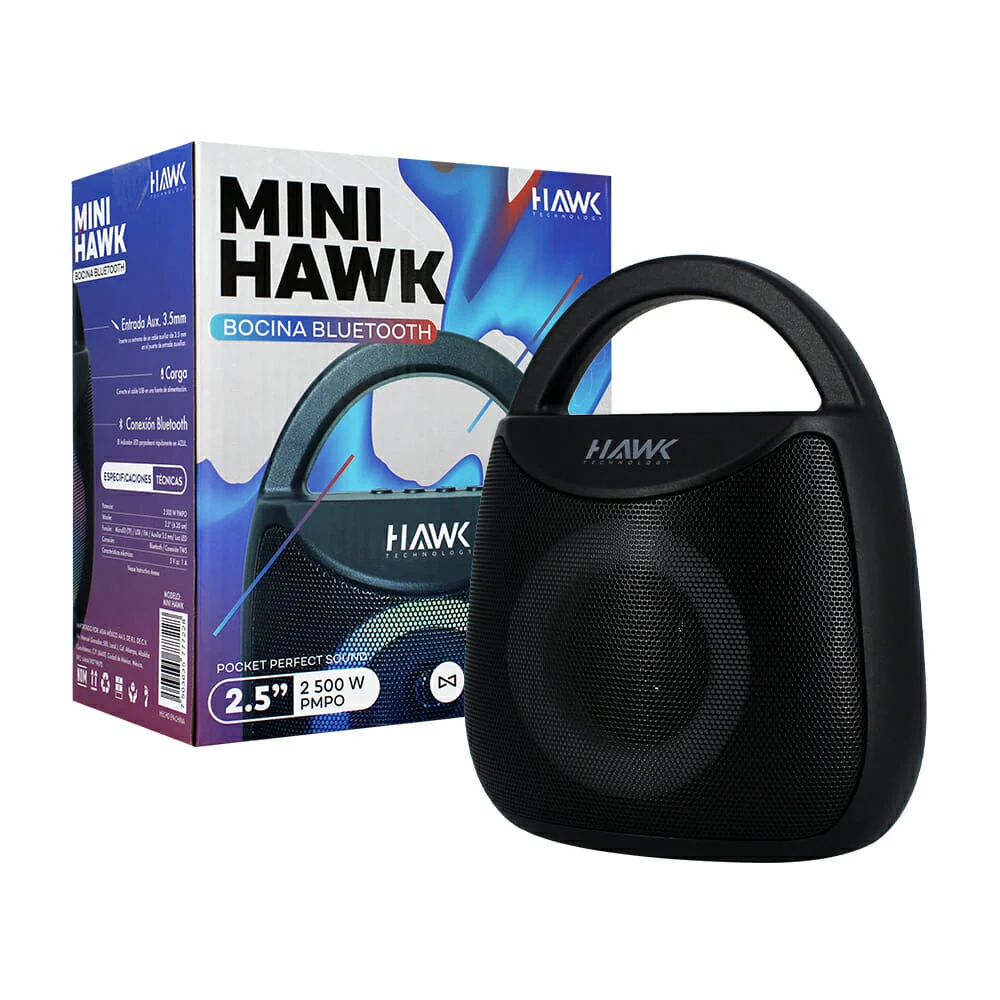 Bocina bluetooth con luz multicolor 2.5, con entradas usb y sd, fm, conexión tws / mini hawk