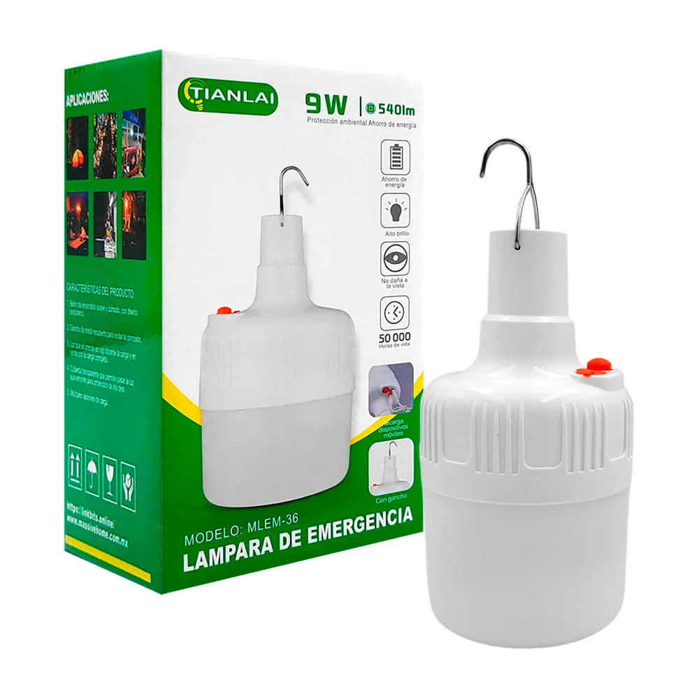Lámpara - foco de emergencia 9w, 3 modo...