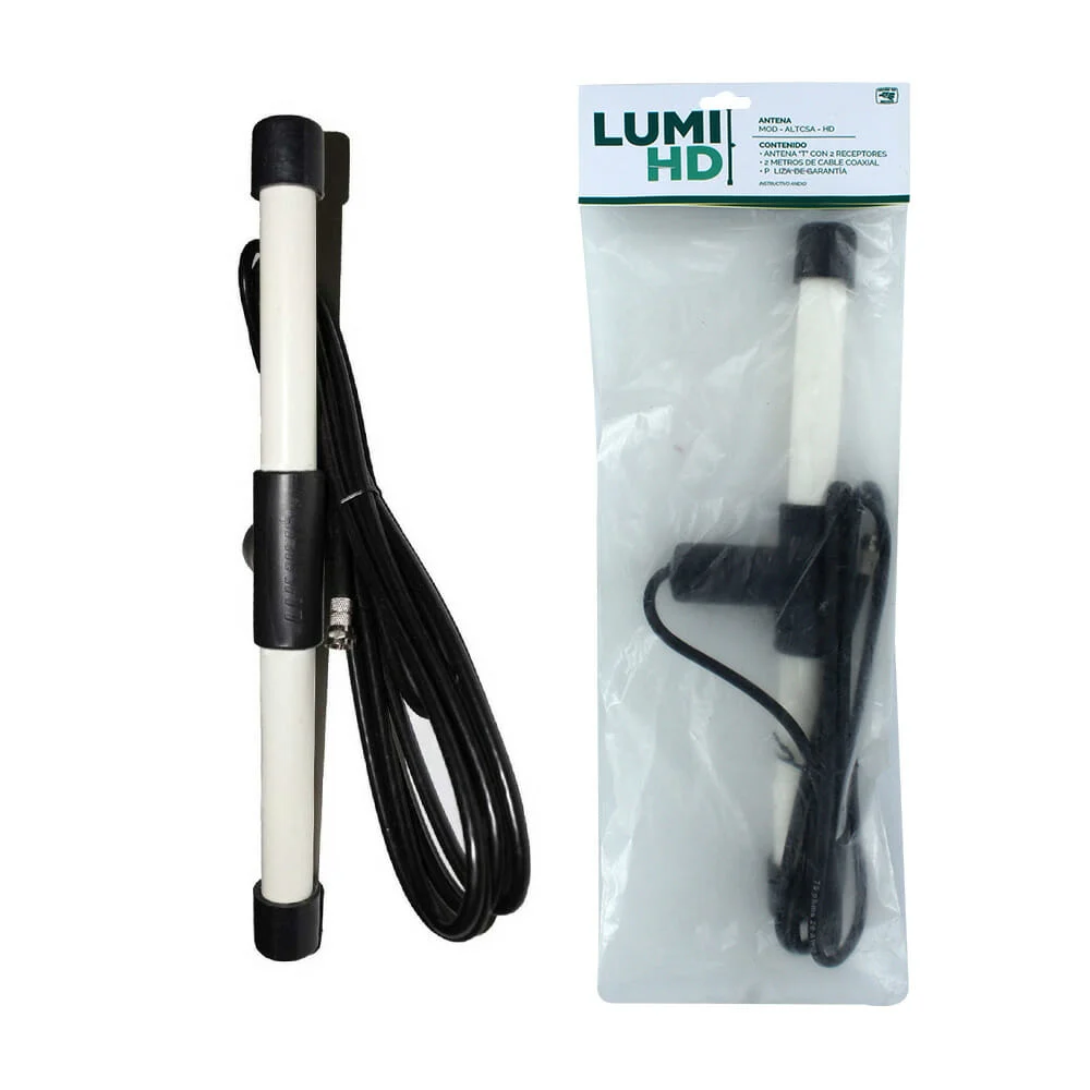 Antena hd corta con cable coaxial 2m lumihd mod-altsa-hd