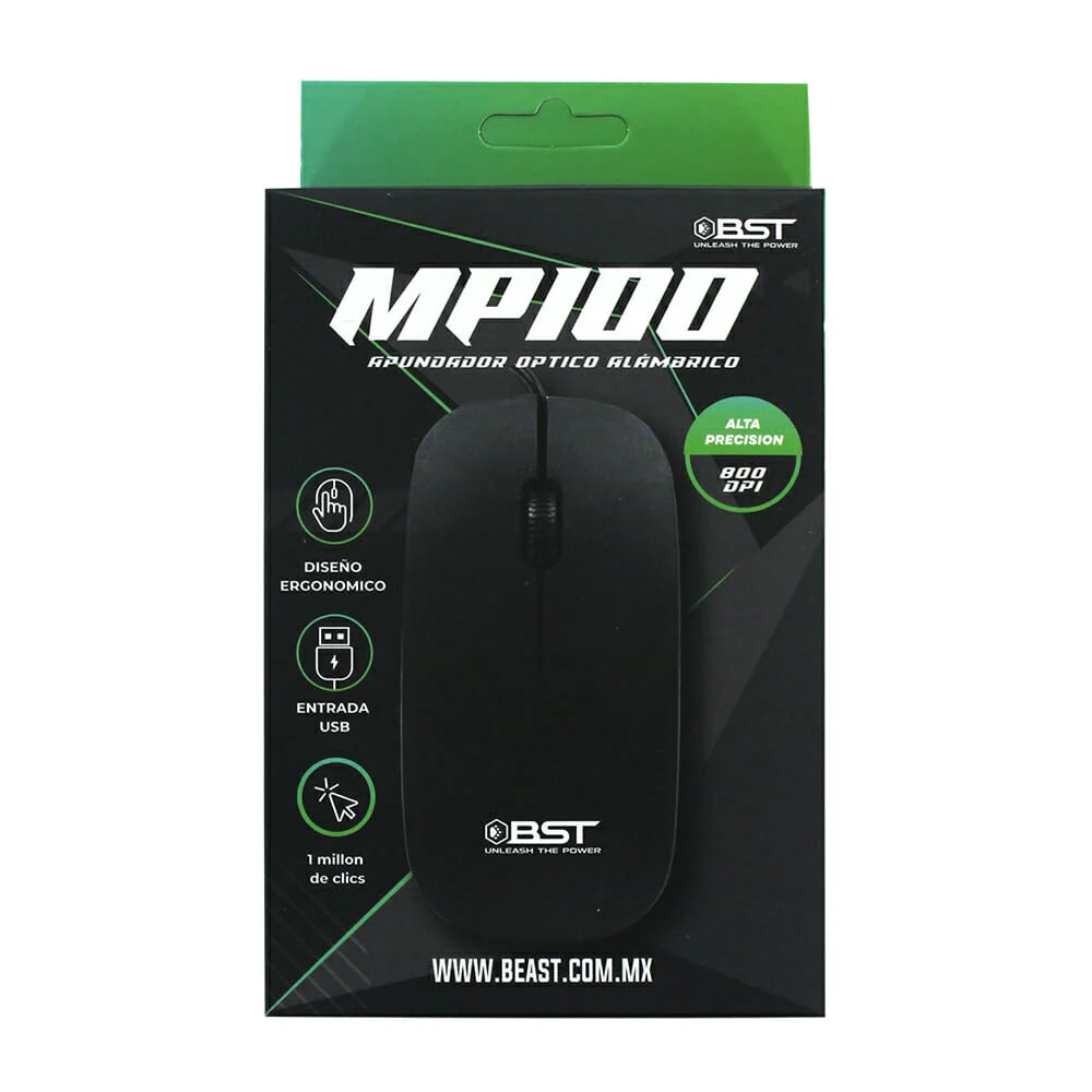 Mouse alámbrico bst con apuntador óptico y dpi ajustable hasta 800 / mp100