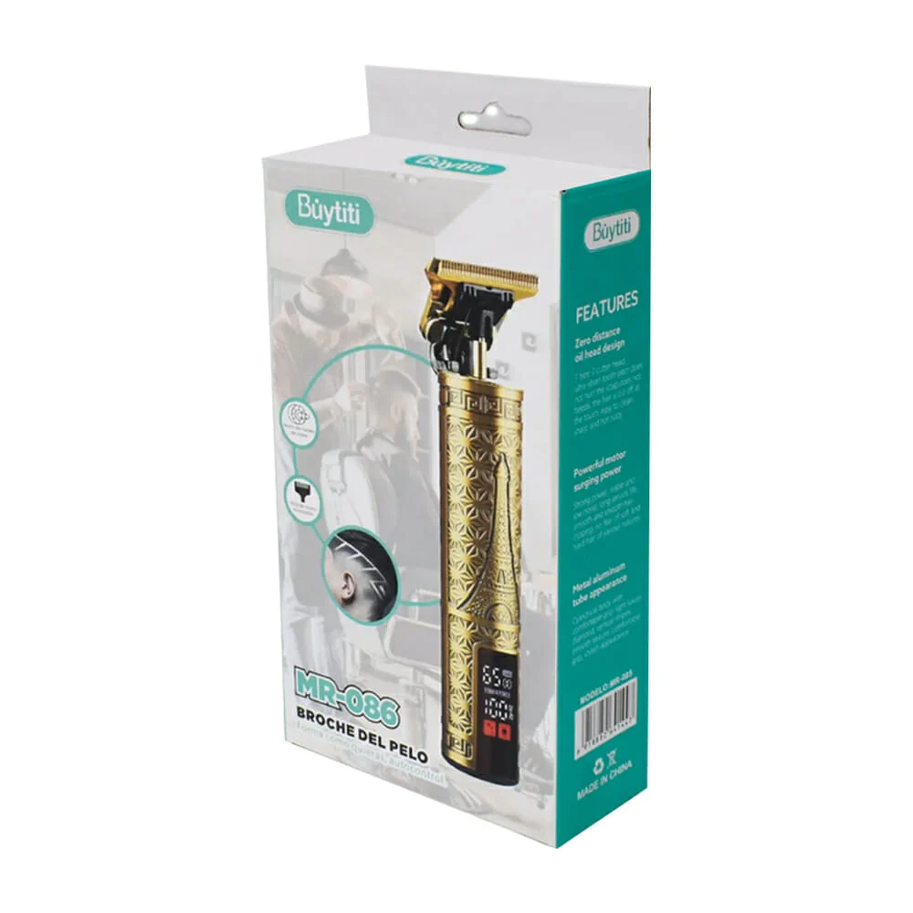 Trimmer máquina inalámbrica buytiti con diseño de torre eiffel, pantalla digital y 3 cabezales intercambiables para cortar pelo / mr-086