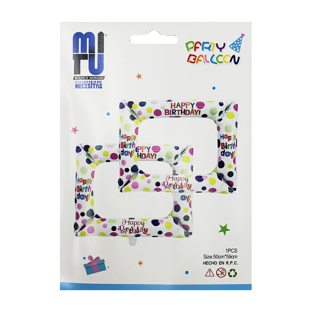 1pza Cuadro inflable happy brithday con diseño de puntos 50x59cm / mt446