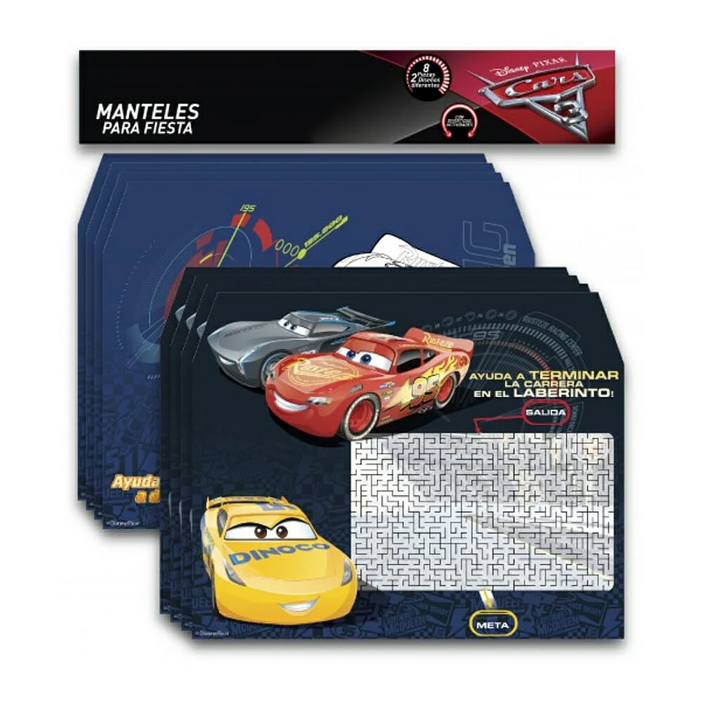 Paquete de 8 manteles rectangulares con actividades y diseño de cars / mtica