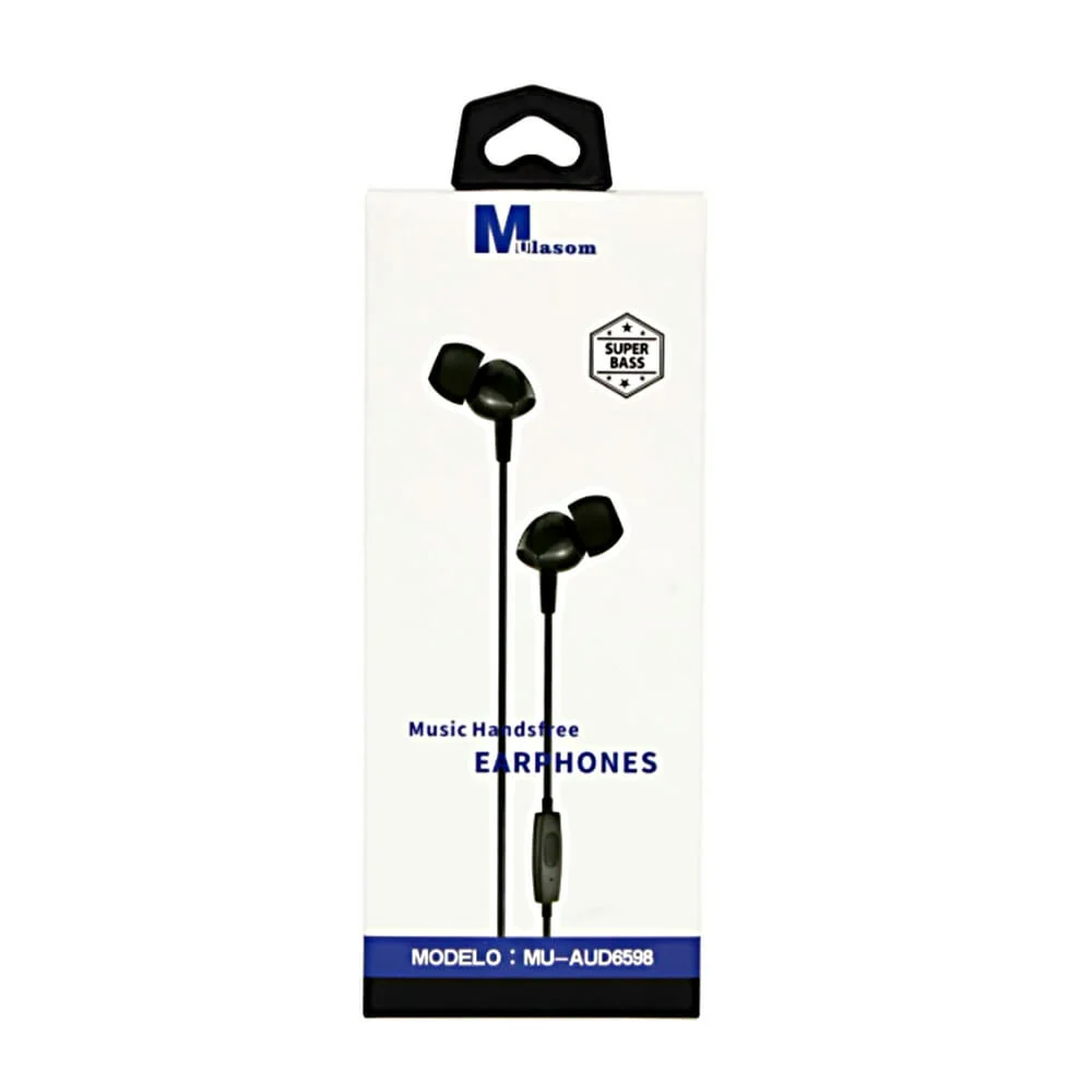 Audífonos alámbricos mulasom con controlador, almohadillas de silicona y entrada auxiliar / aud6598