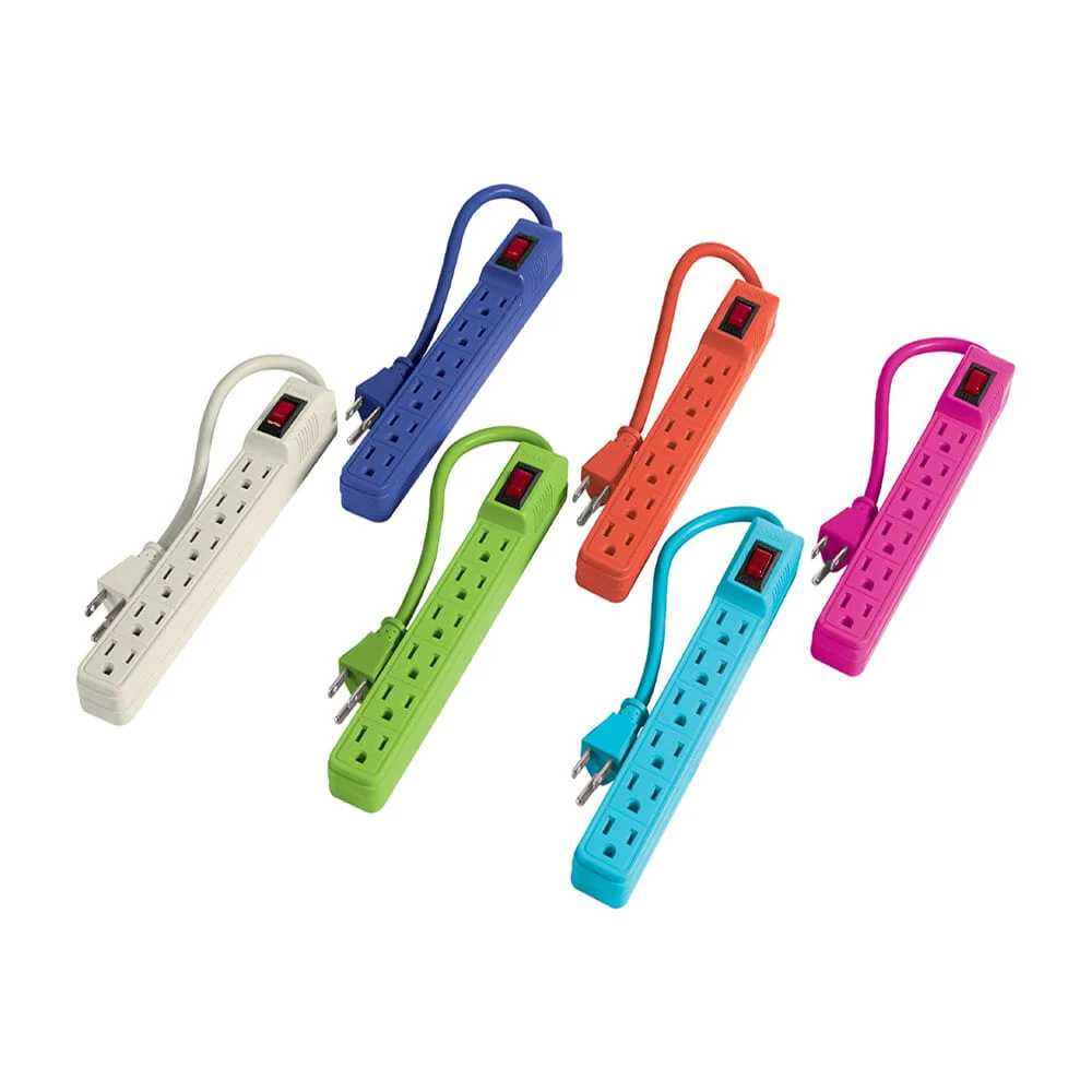 Barra multicontacto volteck con interruptor apagador y 6 tomacorrientes, variedad de colores / 46021
