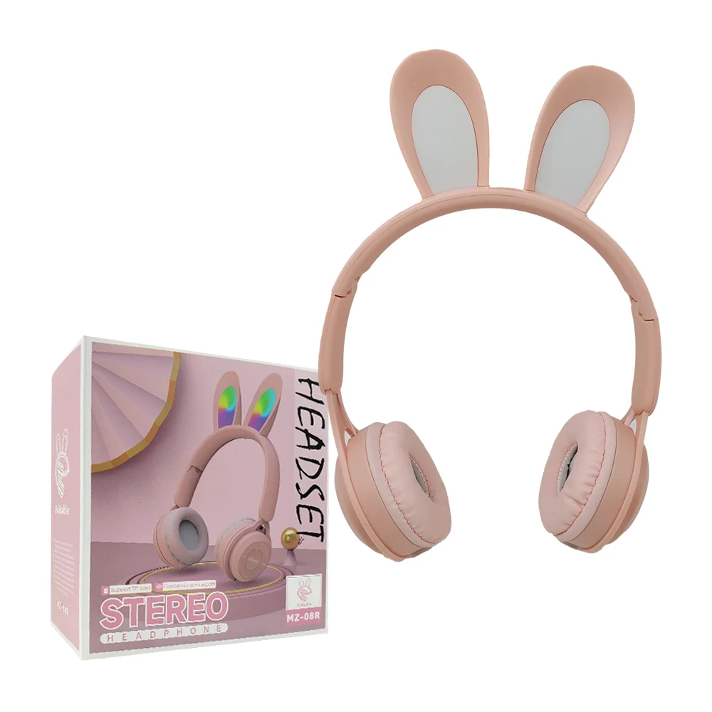 Audífonos diadema bluetooth con orejas de conejo y luz led, variedad de colores / mz-08r