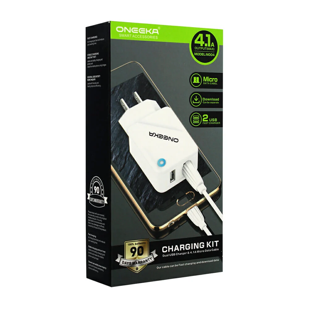 Cargador moreka con entrada v8 1mt de cable + 2 puertos usb, 4.1a / n004