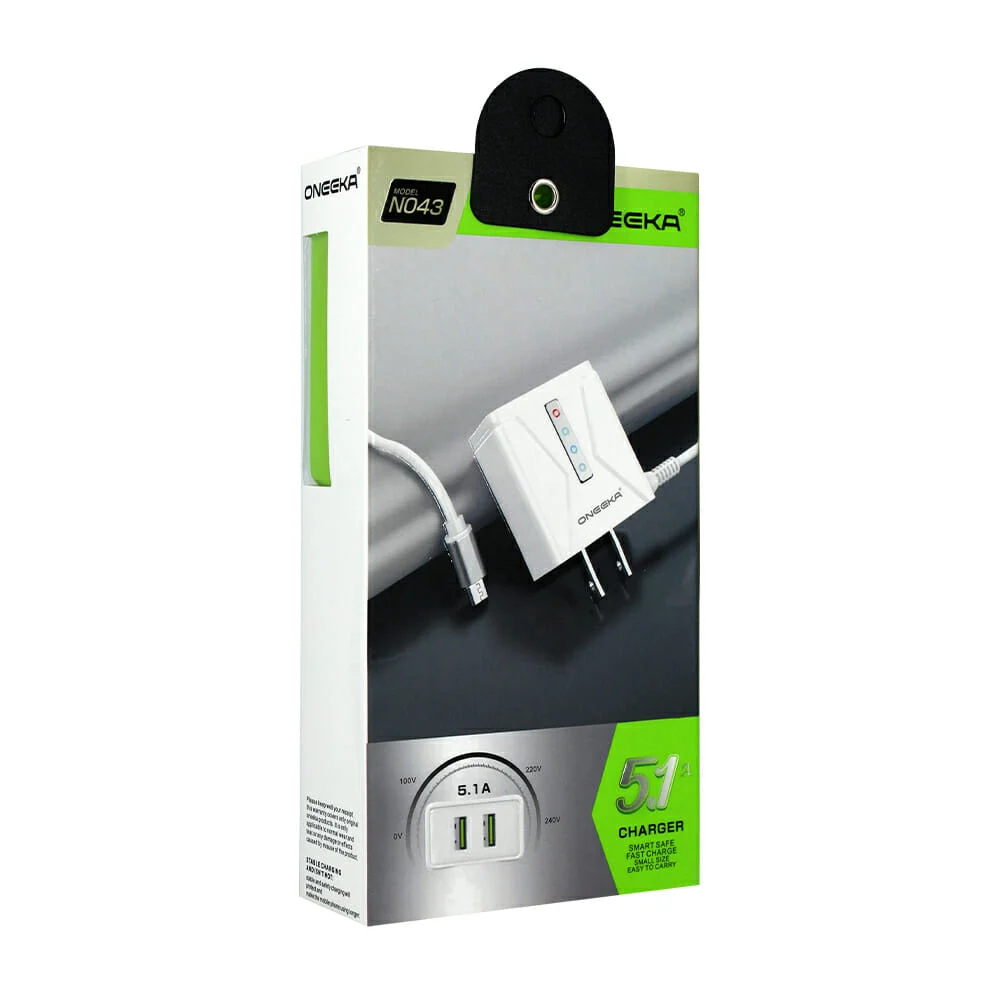 Cargador moreka con entrada v8 + 2 puertos usb, 5.1a / n043