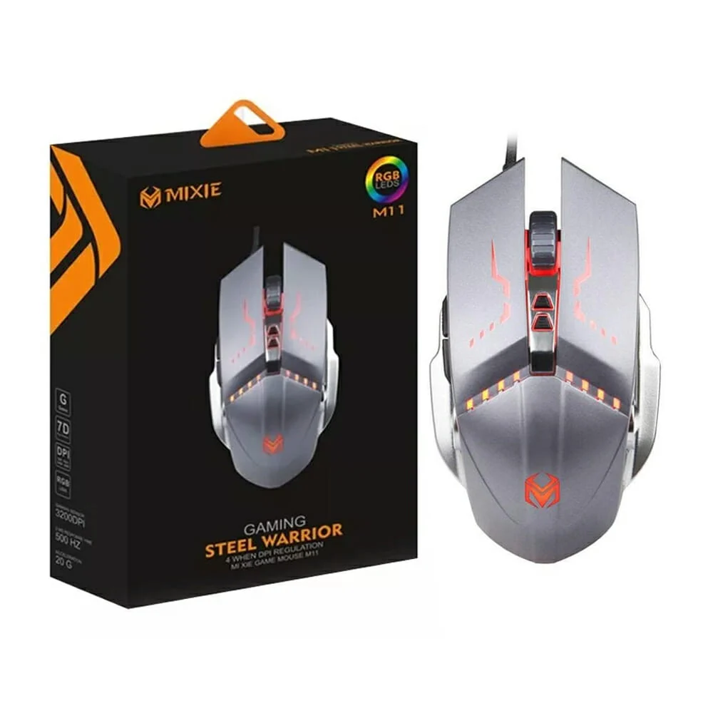 Mouse gamer profesional mixie con diseño metálico, luces rgb y puerto usb / m11