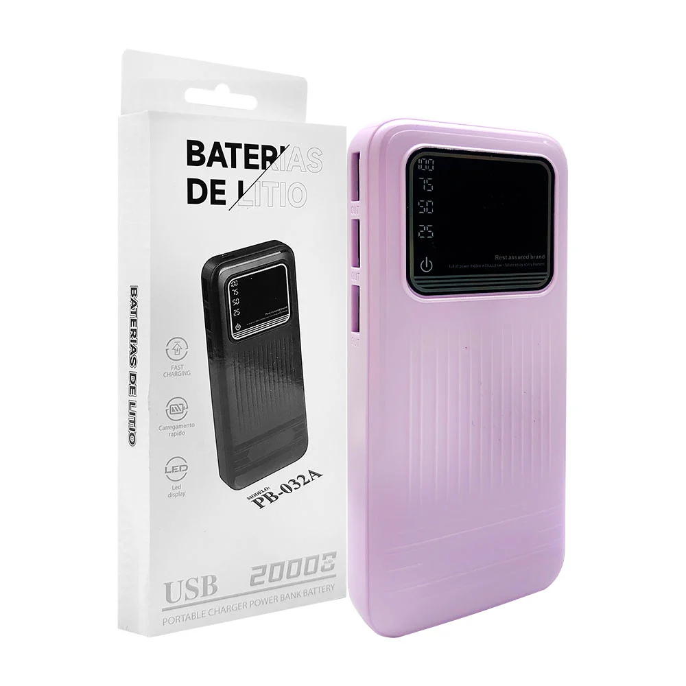 1pza Batería portátil / power bank recargable con indicador de batería led, minilámpara, entrada v8 y 3 entradas usb, variedad de colores / 20000mah / pb-032a