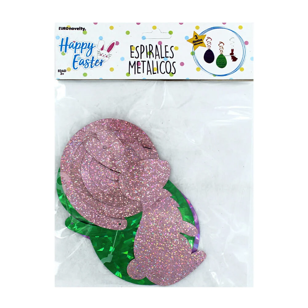 Paquete de 3 adornos espirales metálicos euro novelty con temática de pascua / phpa3