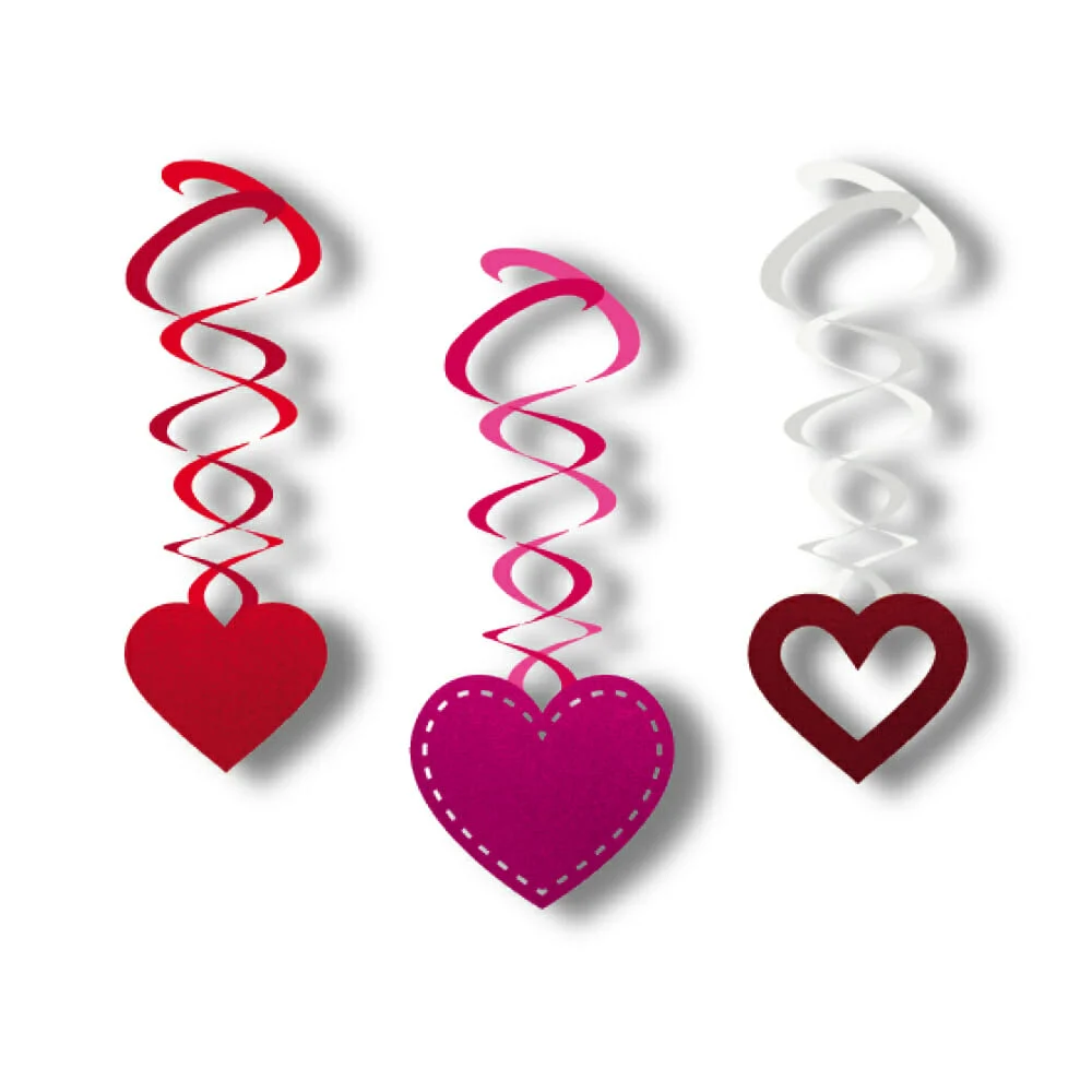 Paquete de 3 decoraciones euro novelty espirales holográficas en forma de corazón, variedad de diseños / phsv3