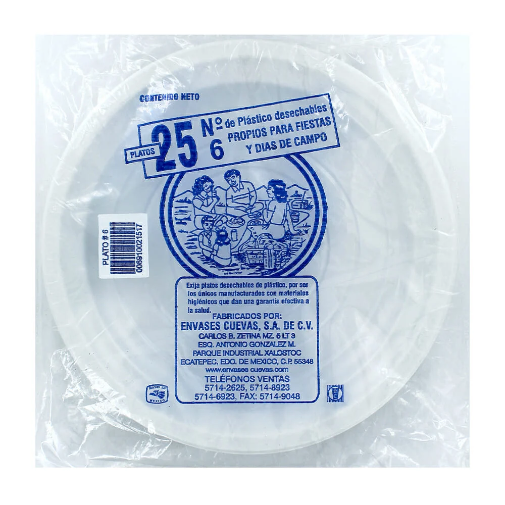 Paquete con 25 platos de plástico del número:6 / plato-n6