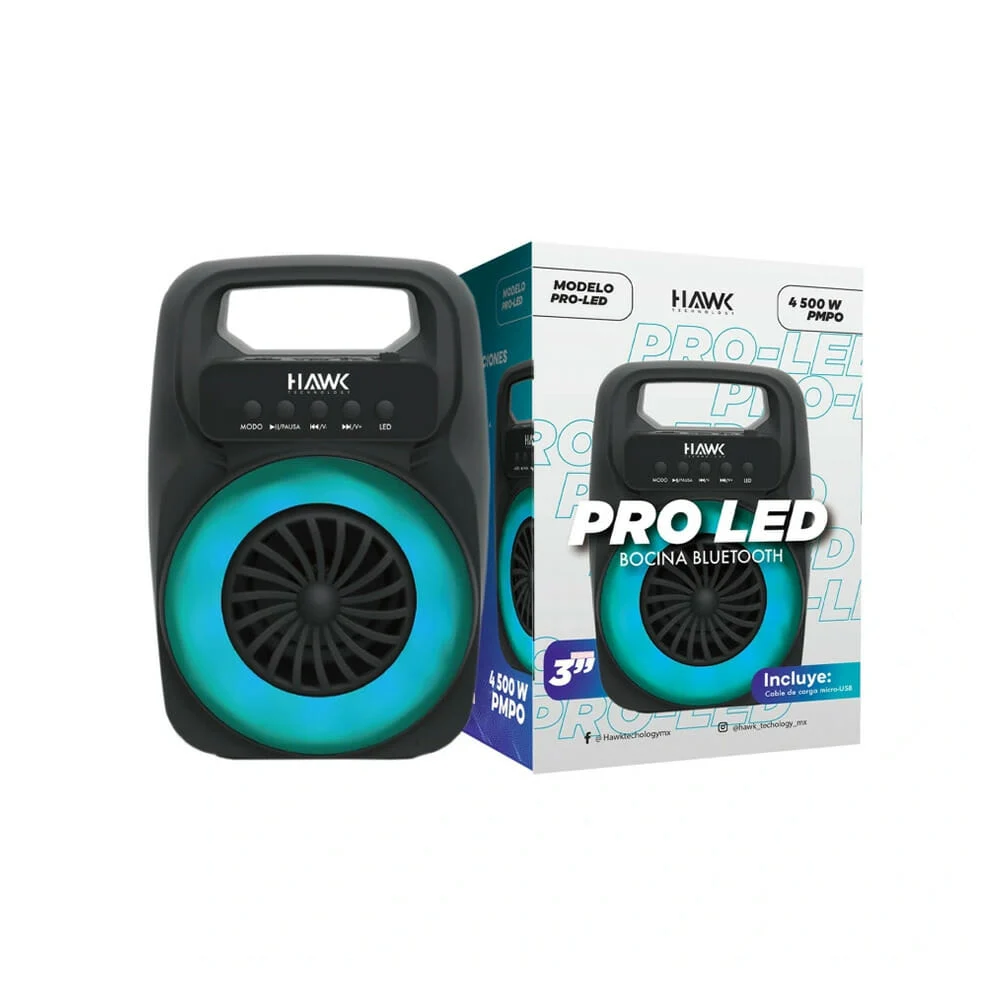 Bocina con bluetooth y luz multicolor 3", con entradas sd y usb, fm, conexión tws / pro led