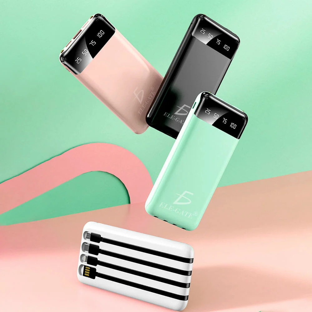 Power bank batería portátil ele-gate con cable tipo c, v8 y lightning iphone con capacidad de 10000mah, variedad de colores / pw.16