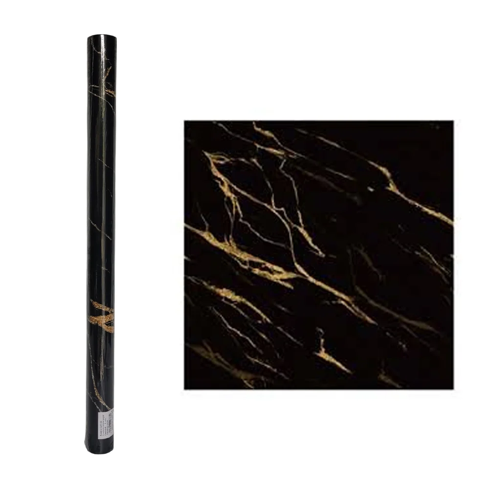 1pz papel tapiz adhesivo efecto marmoleado negro con dorado / qzt-05