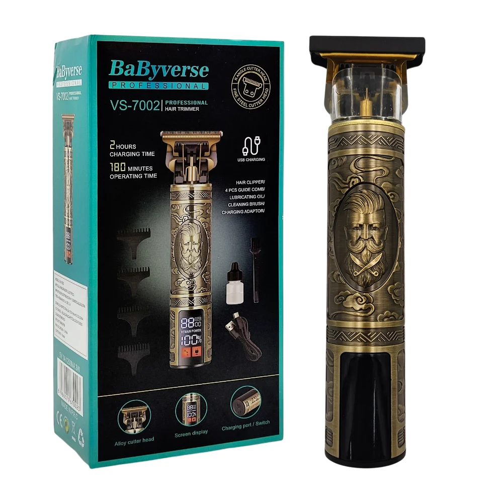 Rasuradora inalámbrica con indicador de batería + 4 peinetas, diseño vintage