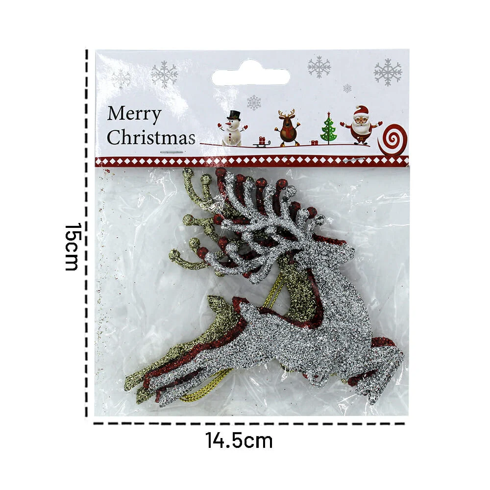Paquete de 3 adornos colgantes en forma de reno con brillantina, variedad de colores / merry chistmas / sd-1253 / R1113