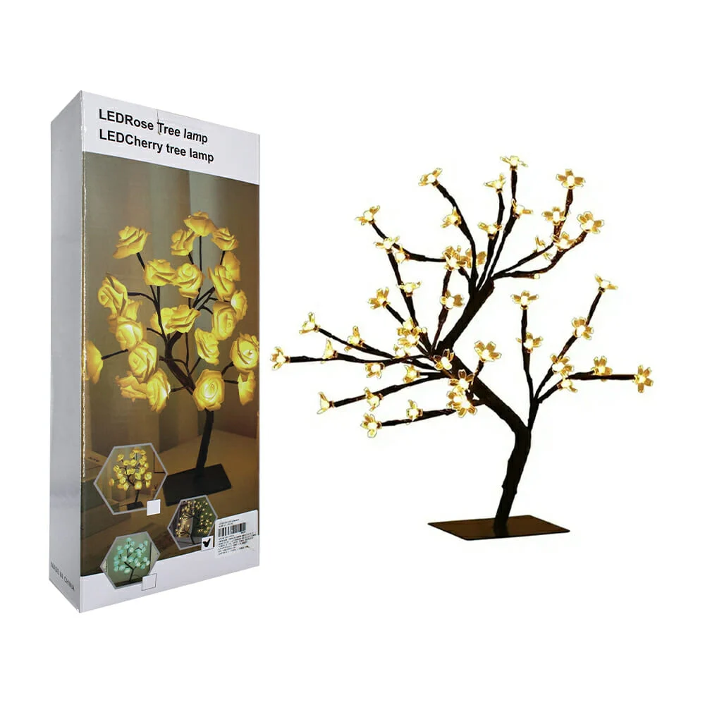 Lámpara usb decorativa en forma de árbol negro con flores transparentes de 5 pétalos luz cálida / led760 / tree lamp 17 / led151