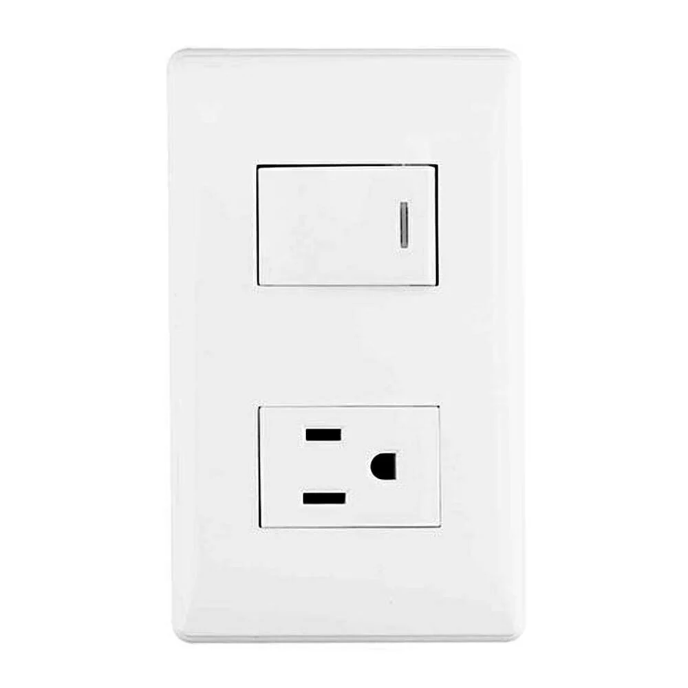 Placa sanelec línea italia con apagador sencillo y contacto / 4449