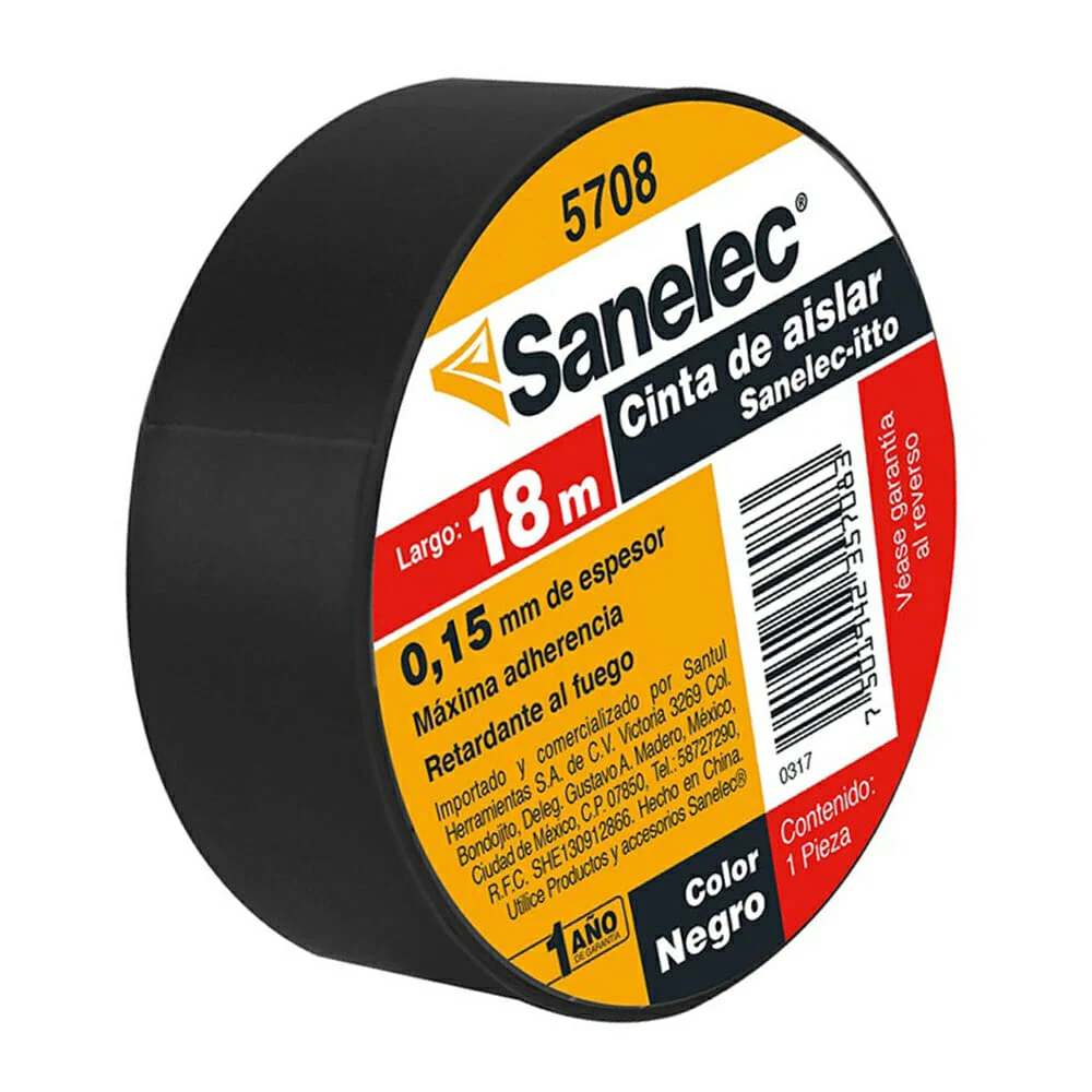 1pza Cinta negra aislante sanelec 18mx18...