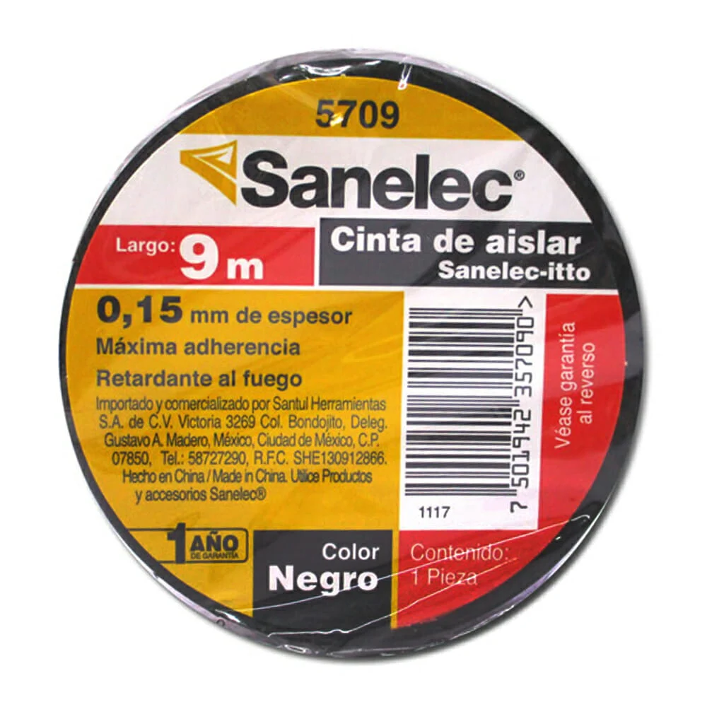 1pza Cinta negra aislante sanelec, 9mx18...