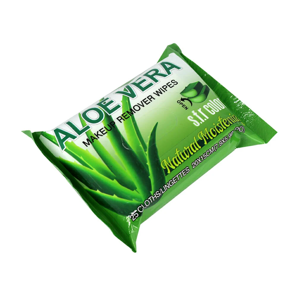 Paquete con 25 toallitas desmaquillantes s.f.r color con extracto de aloe vera 20x15cm / 5454