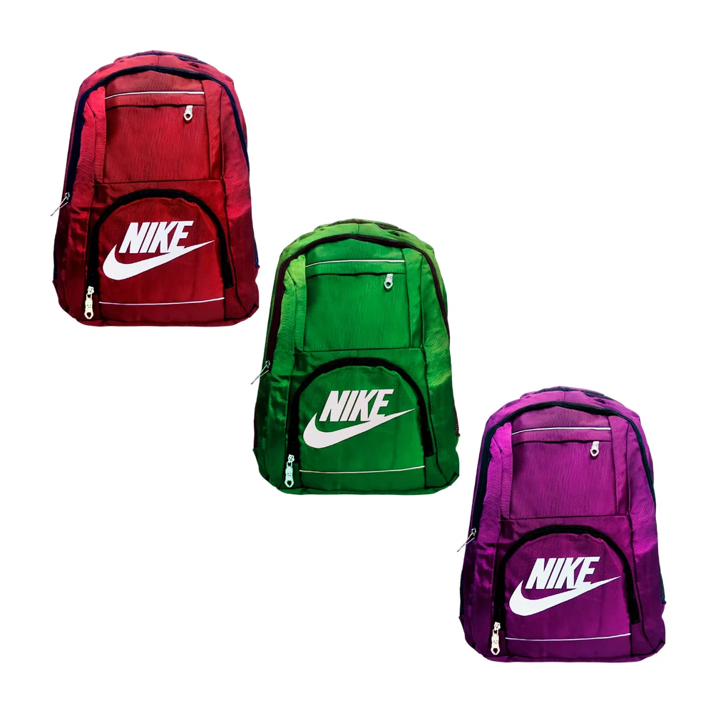 Mochila grande lisa, 4 compartimentos, logo de palomita y doble línea blanca