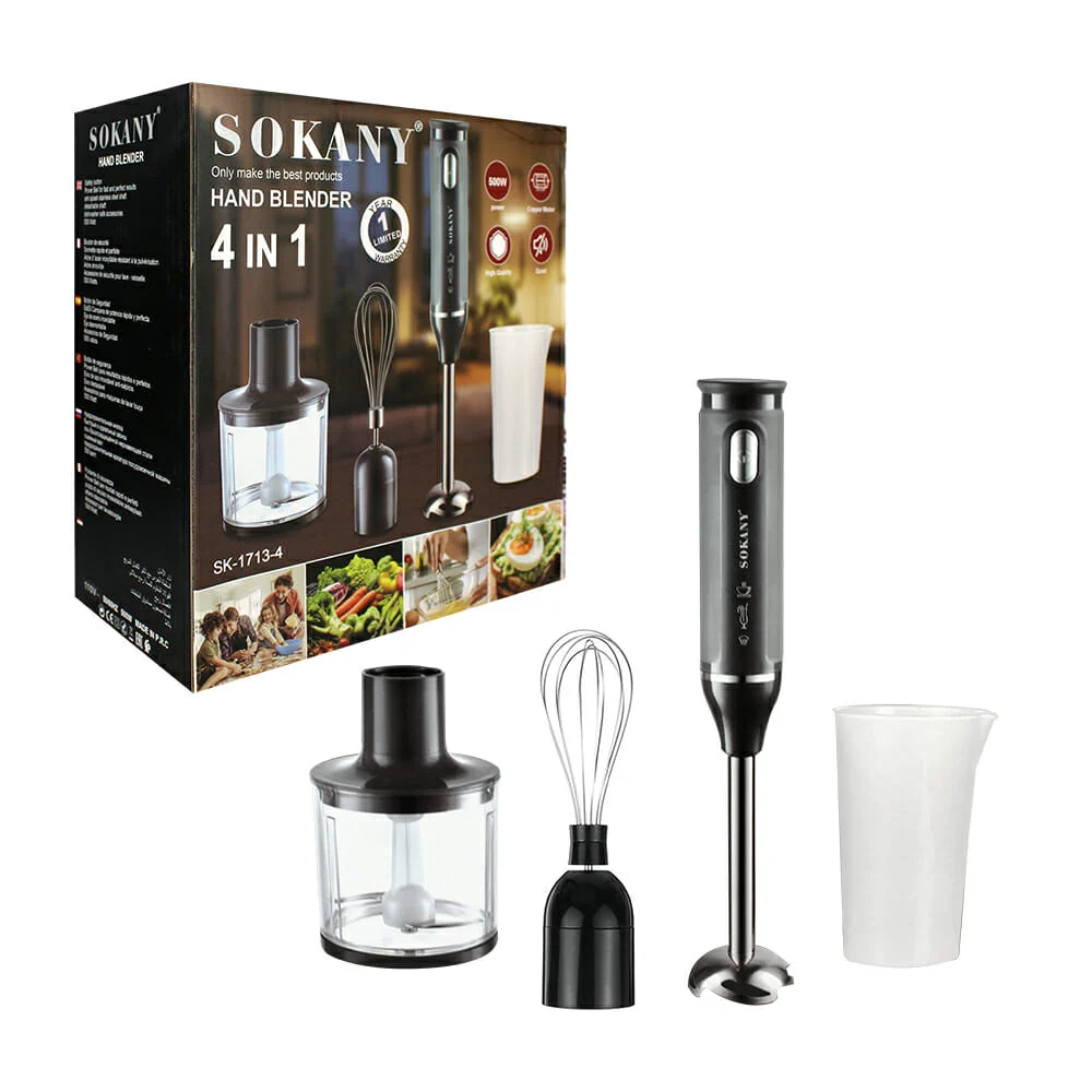 Juego sokany 4 en 1 con batidora de mano, trituradora, mezclador eléctrico y taza medidora / gh7107 / sk-1713-4
