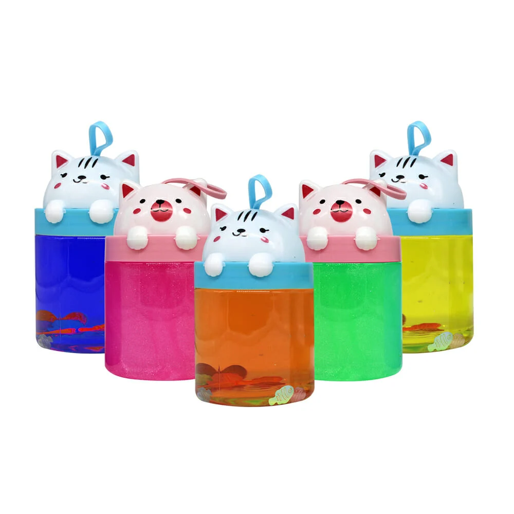 Bote de slime brilloso con tapa de oso y gato, variedad de colores sl-7-3 / R724