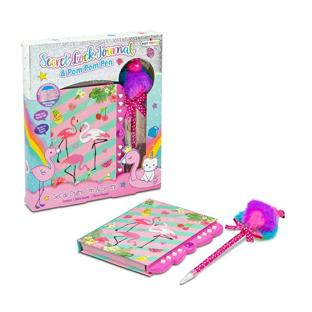 Diario con clave de bloqueo + pluma con diseño de flamingo slj10bh