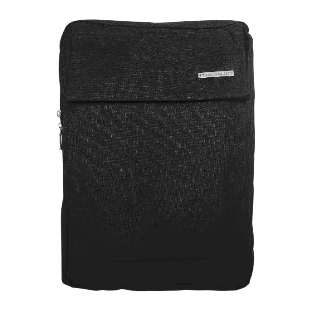 Mochila rectangular con 3 compartimentos, solapa con velcros y puerto usb