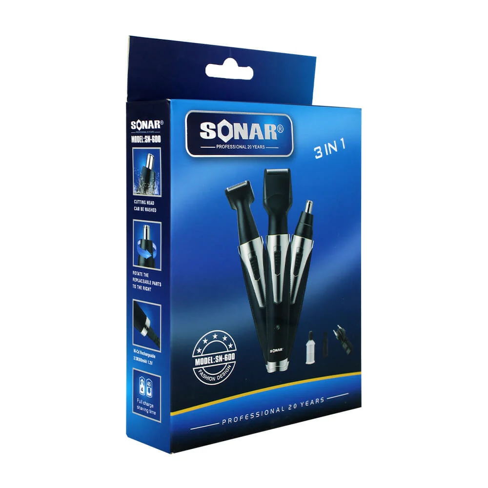Set de rasuradora eléctrica profesional 3 en 1 recargable con 3 cabezales intercambiables / sn-600 / el-116 / sonar