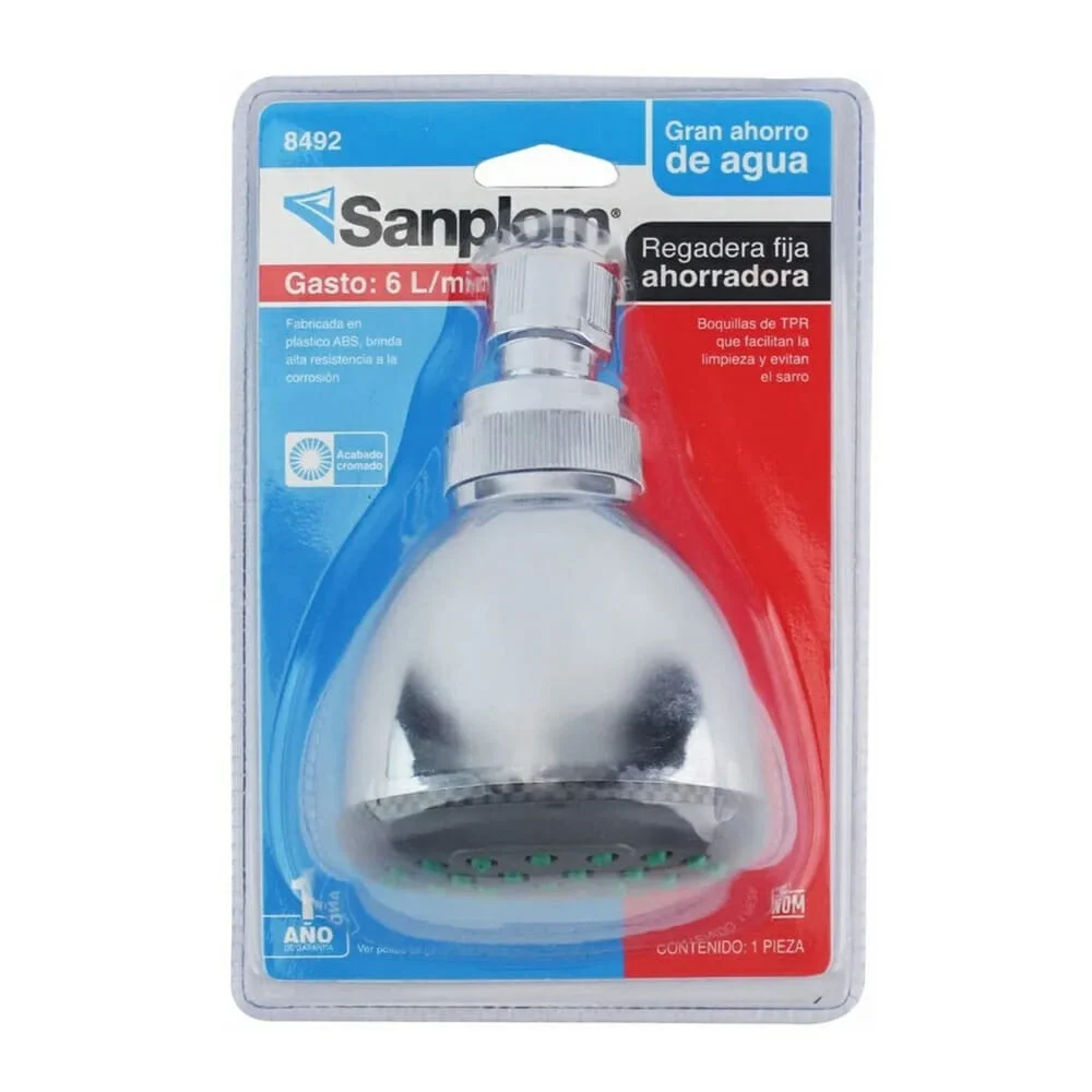 Regadera redonda fija sanplom ahorradora con gasto de 6 litros por minuto / 8492