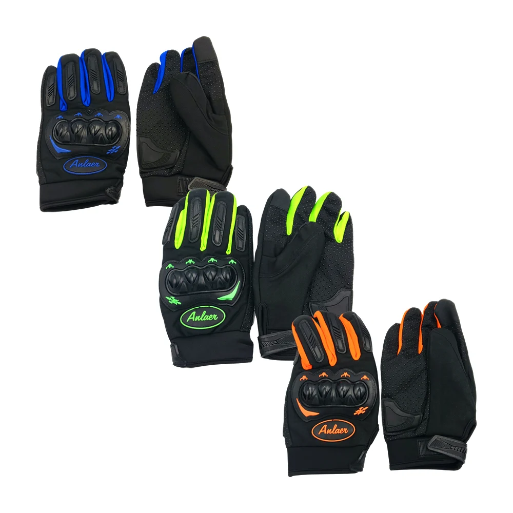 Par de guantes para motociclista con broche de velcro ajustable, protección de nudillos y dedos, detalles en color neón, variedad de colores / st-002 / anlaer / gloves