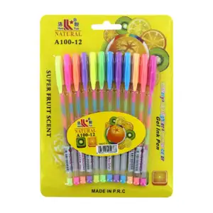Blíster con 12 plumas de gel multicolor con aroma frutal / a100-12