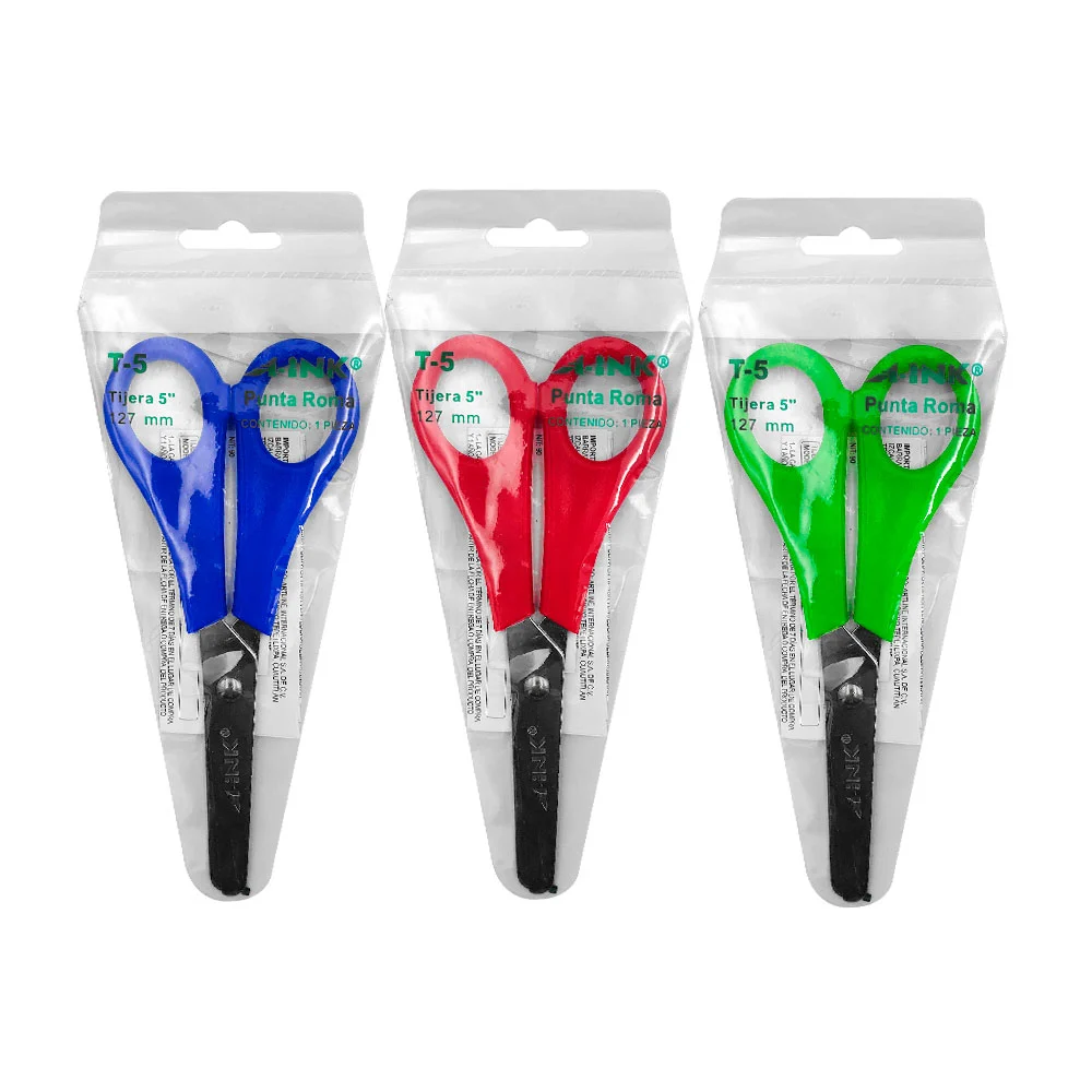Tijera escolar 5´ con punta roma, colores surtidos / t-5