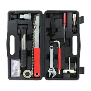 Estuche con bomba manual para inflar, llave cuchillo con cadena, estu…