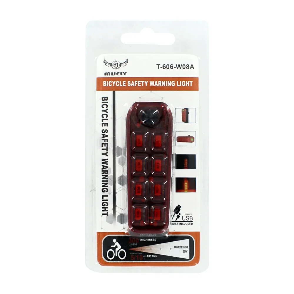 Lámpara trasera para bicicleta con luz led roja de modos intercambiables / t-606-w08a