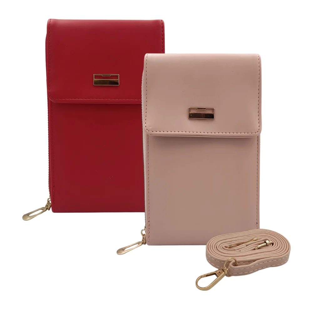 Bolsa cartera de piel sintética con broche de botón, placa y correa / t4230