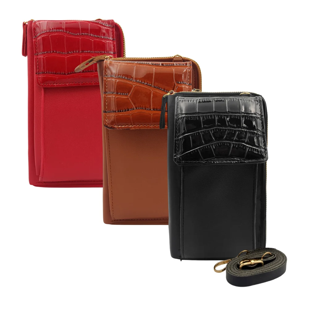 Bolsa cartera con 3 compartimentos, broche de botón y correa / t4286