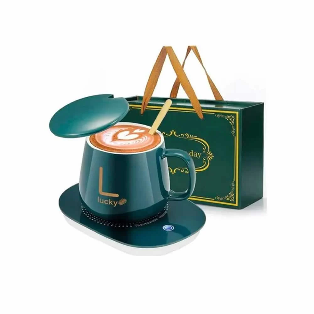 Taza eléctrica de cerámica lucky  con diseño estampado de constelaciones + calentador portátil y cuchara, variedad de colores / coffee cup and saucer / lu6867 / lu3422