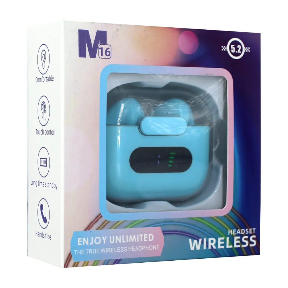 Audífonos inalámbricos bluetooth 5.2 con estuche indicador de batería, variedad de colores / m16