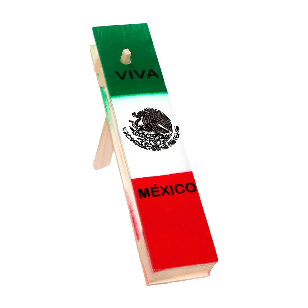 Matraca pequeña de madera con estampado de la bandera mexicana / tri08
