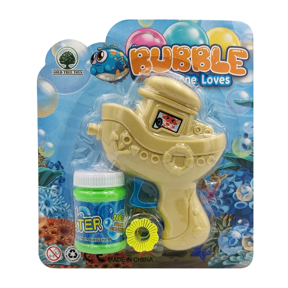 Mini pistola de burbujas con forma de barco + bote con jabón para burbujas