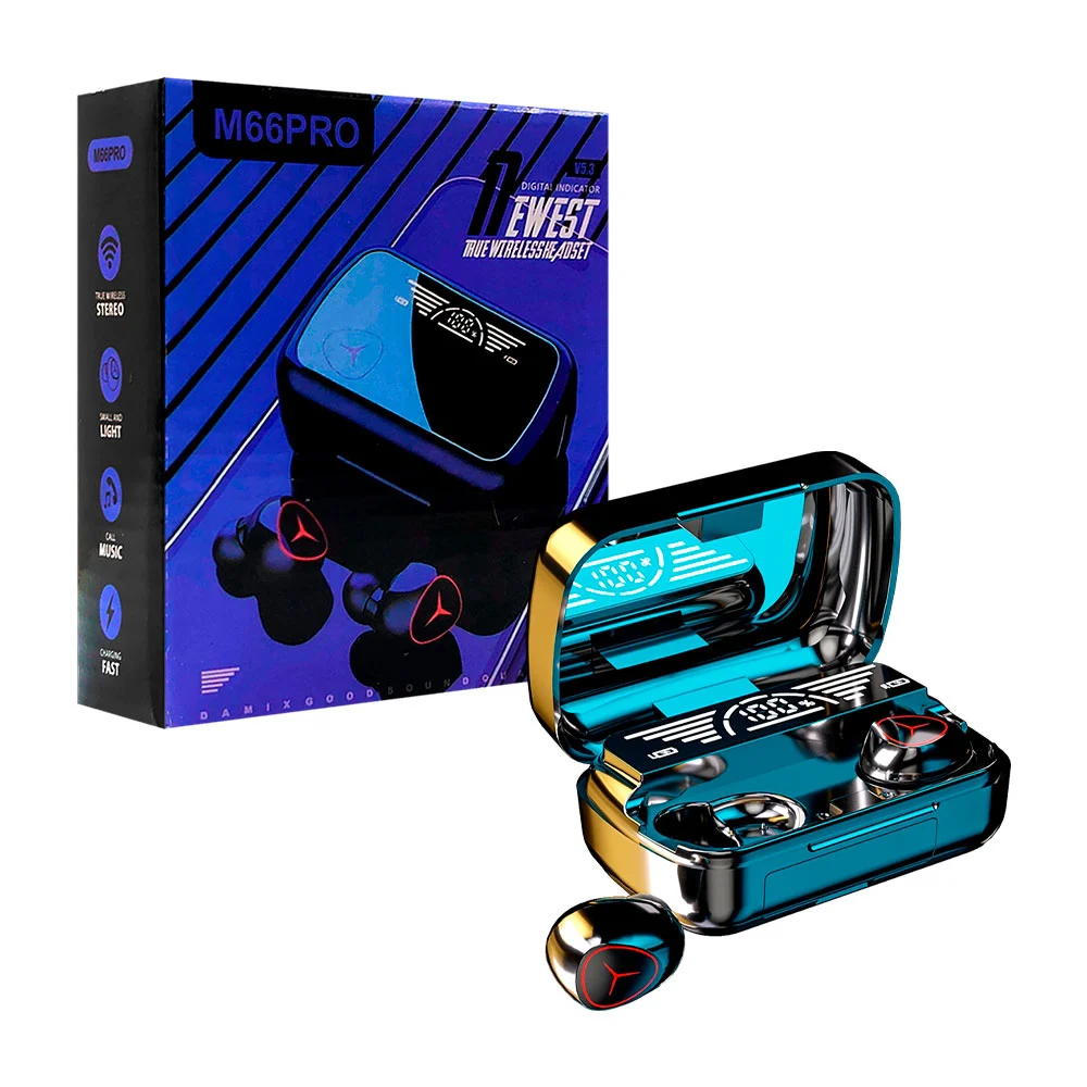 Audifonos inalambricos con estuche de carga y indicador de bateria / m66pro / tws-7302